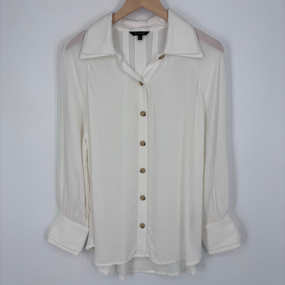 Massimo Dutti Viscose Wool Blend Button Down Blouse Women Size 8 White Top